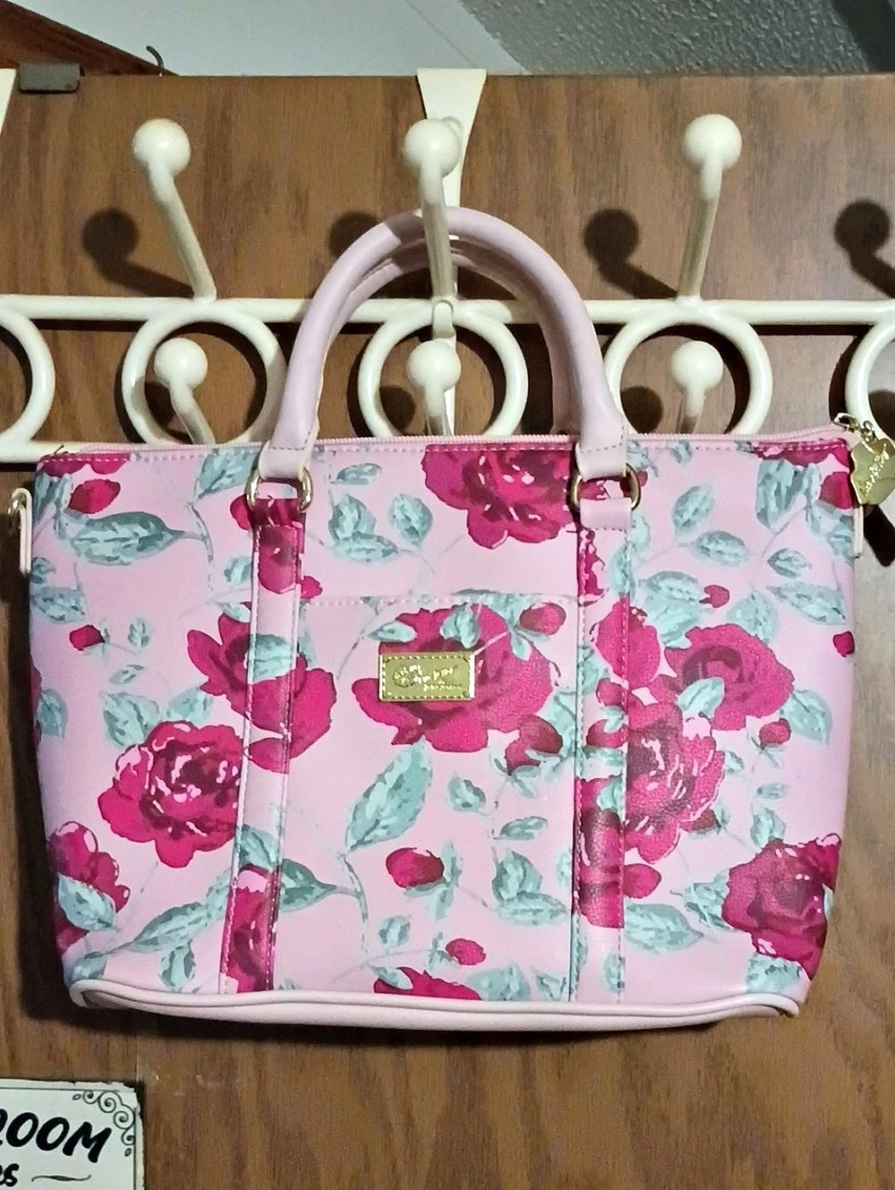 Betsey Johnson Pink Floral Tote Bag 13x9x5.LIKE NEW.